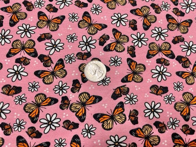 Brittany Frost Designs 90s Butterfly Cotton Spandex Print #158 230GSM Jersey Knit Stretch Exercise Apparel Fabric 58"-60" Wide By The Yard