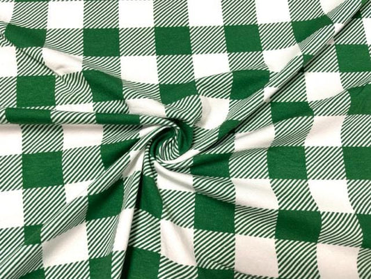 Buffalo Plaid Green White Cotton Spandex Print #162 230GSM Jersey Knit Stretch Exercise Apparel Fabric Photography 58"-60" Wide By The Yard