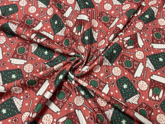 Brittany Frost Designs Coffee Pop DBP 4x2 Rib Knit Print #525 DBP Spandex Stretch 190GSM Apparel Fabric 58"-60" Wide By The Yard