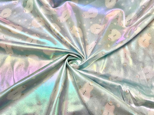 Holo Pleather Brittany Frost Designs Snowman Print #32 Shiny Stretch Vinyl Poly Spandex 190 GSM Apparel Fabric 58"-60" Wide By The Yard