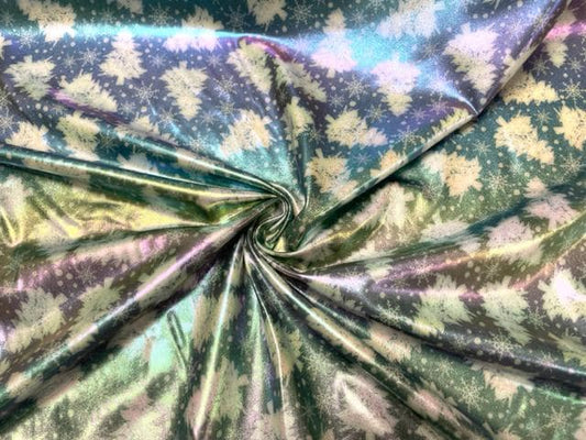 Holo Pleather Brittany Frost Designs Xmas Tree Print #38 Shiny Stretch Vinyl Poly Spandex 190 GSM Apparel Fabric 58"-60" Wide By The Yard
