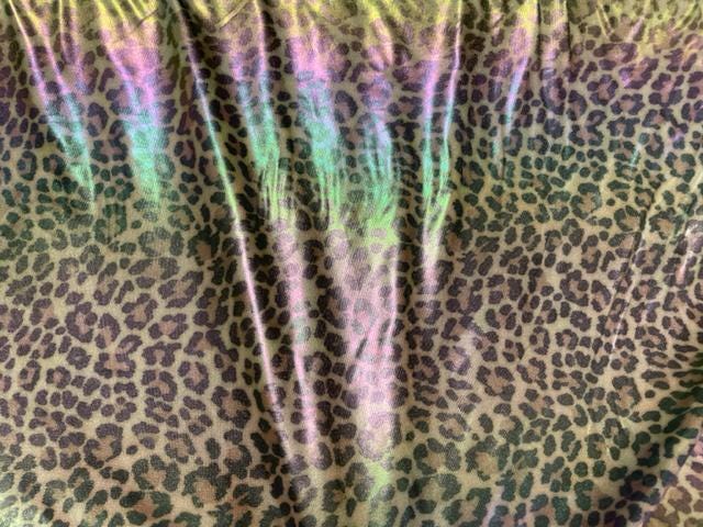 Leopard Spot Holographic Pleather Print #43 Shiny Faux Leather Stretch Vinyl Poly Spandex 190 GSM Fabric 58"-60" Wide By The Yard
