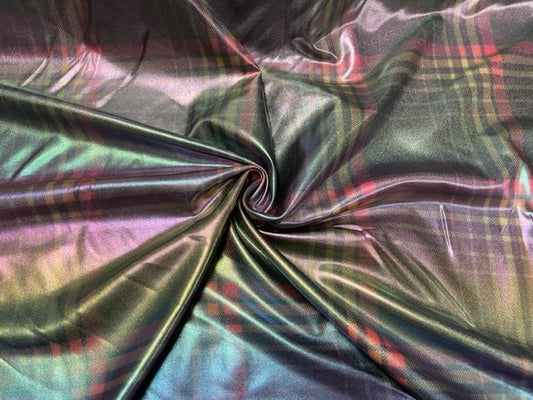 Multi-Color Plaid Holographic Pleather Print #44 Shiny Faux Leather Stretch Vinyl Poly Spandex 190 GSM Fabric 58"-60" Wide By The Yard