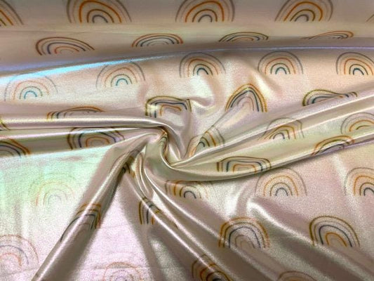 Rainbow Boho Holographic Pleather Print #50 Shiny Faux Leather Stretch Vinyl Poly Spandex 190 GSM Fabric 58"-60" Wide By The Yard