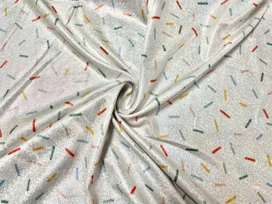 Rainbow Sprinkles Cream Sparkle Print #27 Shiny Shimmer Stretch Poly Spandex 190 GSM Apparel Craft Fabric 58"-60" Wide By The Yard