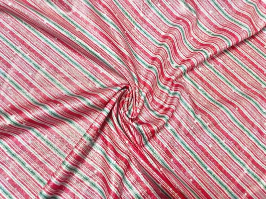 Candy Cane Stripe Print #34 Shiny Shimmer Stretch Poly Spandex 190 GSM Apparel Craft Fabric 58"-60" Wide By The Yard