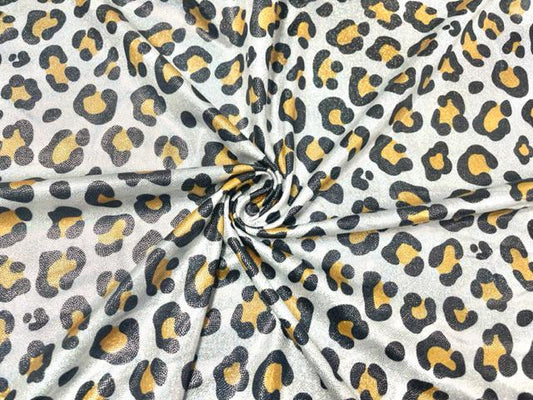 Leopard Animal Spot Print #42 Shiny Shimmer Stretch Poly Spandex 190 GSM Apparel Craft Fabric 58"-60" Wide By The Yard