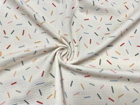 Rainbow Sprinkles Bullet Print #858 Ribbed Scuba Techno Double Knit 2-Way Stretch Poly Spandex Apparel Craft Fabric 58"-60" Wide BTY