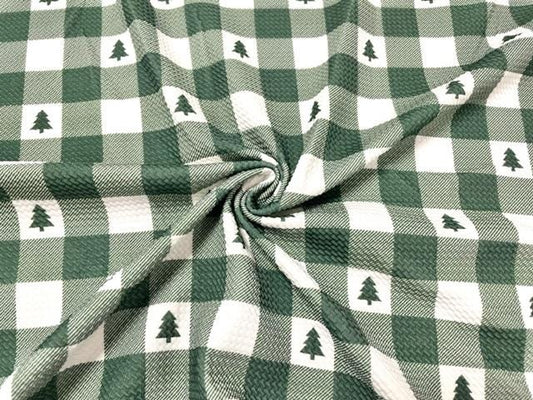 Buffalo Plaid Xmas Tree Bullet Print #860 Ribbed Scuba Techno Double Knit 2-Way Stretch Poly Spandex Apparel Craft Fabric 58"-60" Wide BTY