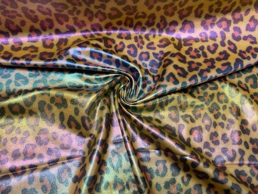 Leopard Spot Animal Holographic Pleather Print #47 Shiny Faux Leather Stretch Vinyl Poly Spandex 190 GSM Fabric 58"-60" Wide By The Yard