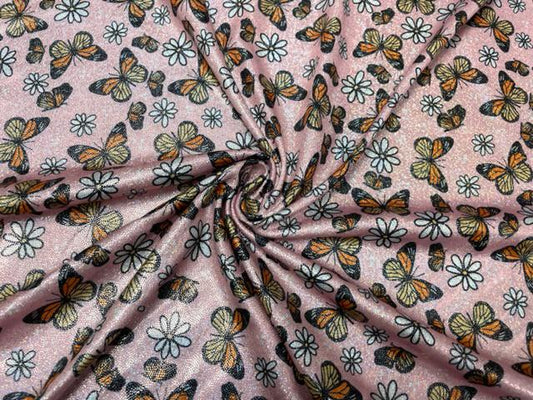 Brittany Frost Designs Butterfly Sparkle Print #31 Shiny Shimmer Stretch Poly Spandex 190 GSM Apparel Craft Fabric 58"-60" Wide By The Yard