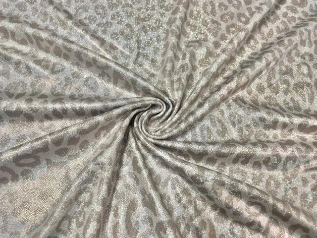 Leopard Animal Neutral Tans Print #32 Shiny Shimmer Stretch Poly Spandex 190 GSM Apparel Craft Fabric 58"-60" Wide By The Yard