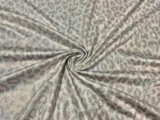 Leopard Animal Neutral Tans Print #32 Shiny Shimmer Stretch Poly Spandex 190 GSM Apparel Craft Fabric 58"-60" Wide By The Yard