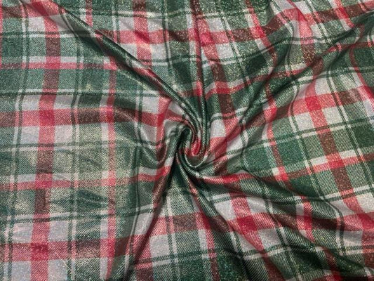 Multi-Color Holiday Plaid Print #38 Shiny Shimmer Stretch Poly Spandex 190 GSM Apparel Craft Fabric 58"-60" Wide By The Yard