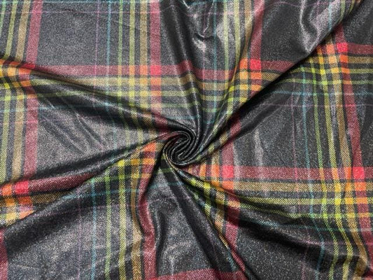 Multi-Color Holiday Plaid Print #39 Shiny Shimmer Stretch Poly Spandex 190 GSM Apparel Craft Fabric 58"-60" Wide By The Yard