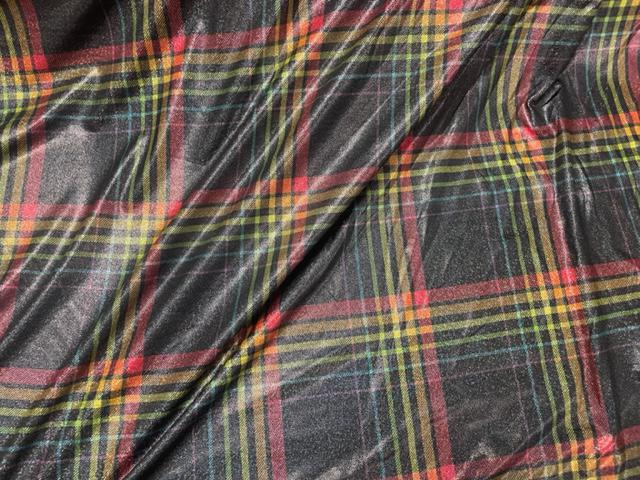 Multi-Color Holiday Plaid Print #39 Shiny Shimmer Stretch Poly Spandex 190 GSM Apparel Craft Fabric 58"-60" Wide By The Yard