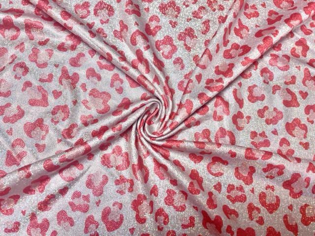 Red Leopard Animal Spot Print #41 Shiny Shimmer Stretch Poly Spandex 190 GSM Apparel Craft Fabric 58"-60" Wide By The Yard