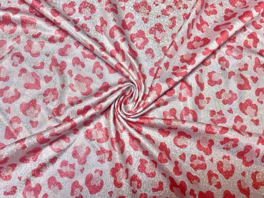 Red Leopard Animal Spot Print #41 Shiny Shimmer Stretch Poly Spandex 190 GSM Apparel Craft Fabric 58"-60" Wide By The Yard