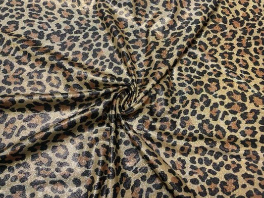 Animal Spot Leopard Print #45 Shiny Shimmer Stretch Poly Spandex 190 GSM Apparel Craft Fabric 58"-60" Wide By The Yard