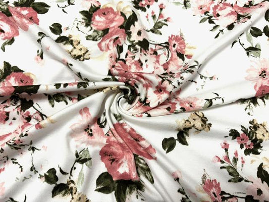 Classic Floral Rose DBP Print #954 Double Brushed Polyester Spandex Apparel Stretch Fabric 190 GSM 58"-60" Wide By The Yard