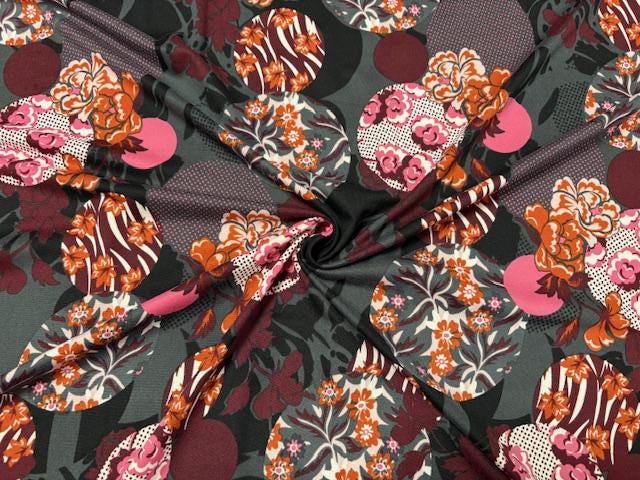 Floral Geometric DBP Print #956 Double Brushed Polyester Spandex Apparel Stretch Fabric 190 GSM 58"-60" Wide By The Yard
