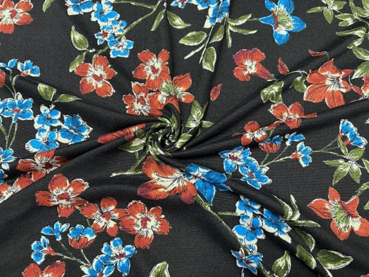 Floral Print DBP Print #958 Double Brushed Polyester Spandex Apparel Stretch Fabric 190 GSM 58"-60" Wide By The Yard