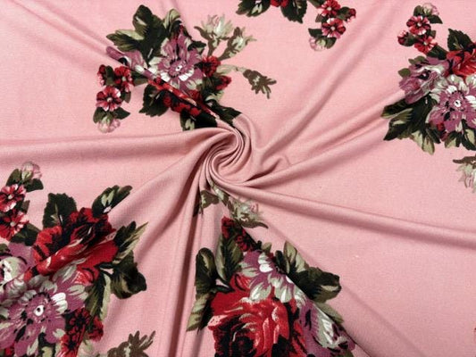 Classic Rose Floral DBP Print #952 Double Brushed Polyester Spandex Apparel Stretch Fabric 190 GSM 58"-60" Wide By The Yard