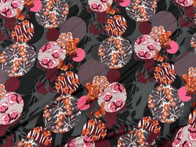 Floral Geometric DBP Print #956 Double Brushed Polyester Spandex Apparel Stretch Fabric 190 GSM 58"-60" Wide By The Yard