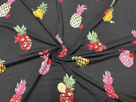 Pineapple Tropical Print DBP Print #961 Double Brushed Polyester Spandex Apparel Stretch Fabric 190 GSM 58"-60" Wide By The Yard