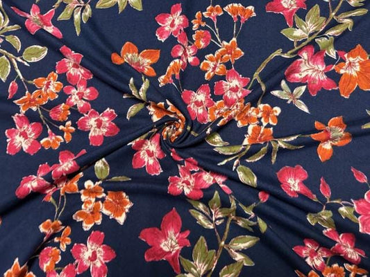Classic Floral Print DBP Print #974 Double Brushed Polyester Spandex Apparel Stretch Fabric 190 GSM 58"-60" Wide By The Yard