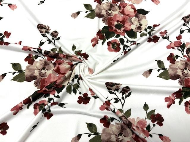 Classic Floral Print DBP Print #979 Double Brushed Polyester Spandex Apparel Stretch Fabric 190 GSM 58"-60" Wide By The Yard