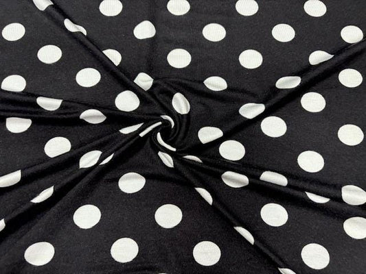 Polka Dot Black Ivory Jersey Knit Print #1 Rayon Spandex Stretch Soft Apparel Fabric 180 GSM 58"-60" Wide By The Yard