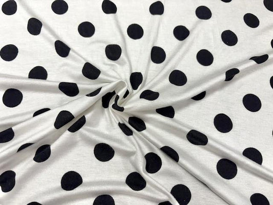 Polka Dot Black Ivory Jersey Knit Print #2 Rayon Spandex Stretch Soft Apparel Fabric 180 GSM 58"-60" Wide By The Yard