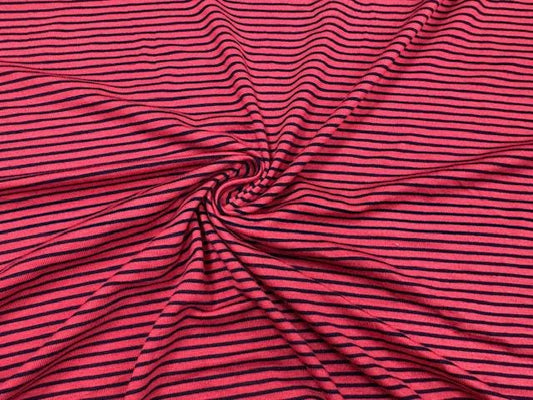 Stripe Black Red Jersey Knit Print #5 Rayon Spandex Stretch Soft Apparel Fabric 180 GSM 58"-60" Wide By The Yard