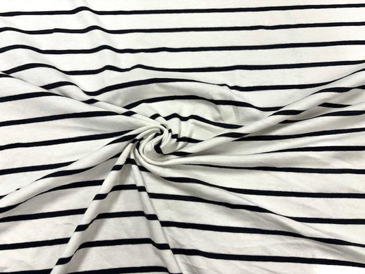 Stripe Black White Jersey Knit Print #11 Rayon Spandex Stretch Soft Apparel Fabric 180 GSM 58"-60" Wide By The Yard