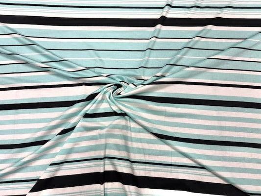 Stripe Aqua Black Jersey Knit Print #14 Rayon Spandex Stretch Soft Apparel Fabric 180 GSM 58"-60" Wide By The Yard