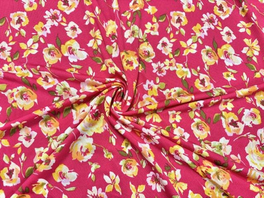 DTY Floral Print #13 Pink Polyester Spandex Apparel Stretch Fabric 190 GSM 58"-60" Wide By The Yard