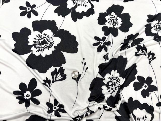 DTY Floral Print #16 Black White Polyester Spandex Apparel Stretch Fabric 190 GSM 58"-60" Wide By The Yard