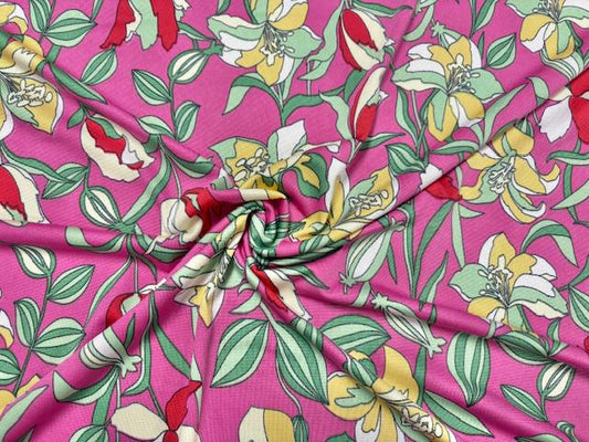 DTY Floral Print #18 Pink Polyester Spandex Apparel Stretch Fabric 190 GSM 58"-60" Wide By The Yard