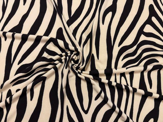 DTY Zebra Animal Print #21 Taupe Black Polyester Spandex Apparel Stretch Fabric 190 GSM 58"-60" Wide By The Yard