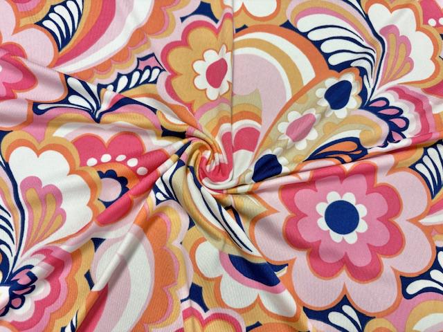 DTY Retro Floral Print #22 Polyester Spandex Apparel Stretch Fabric 190 GSM 58"-60" Wide By The Yard