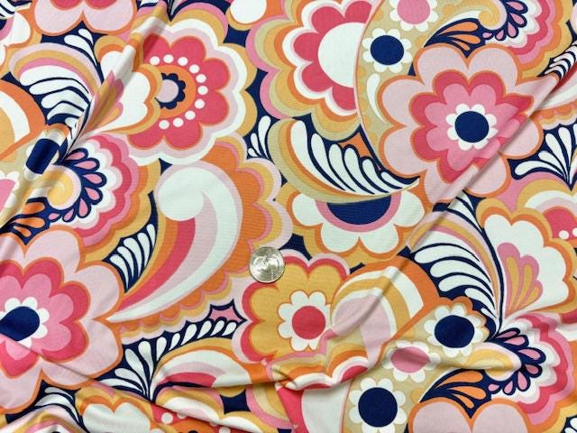 DTY Retro Floral Print #22 Polyester Spandex Apparel Stretch Fabric 190 GSM 58"-60" Wide By The Yard