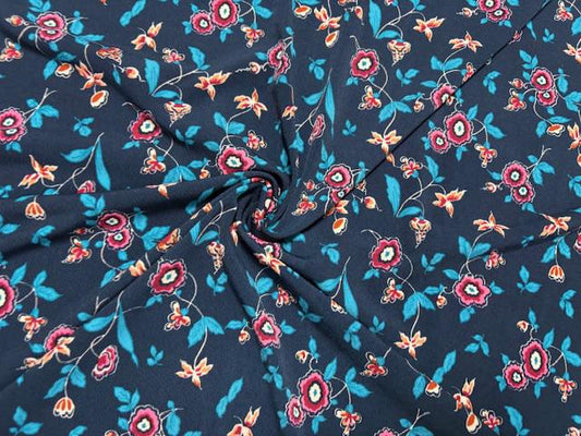 DTY Floral Print #24 Navy Polyester Spandex Apparel Stretch Fabric 190 GSM 58"-60" Wide By The Yard