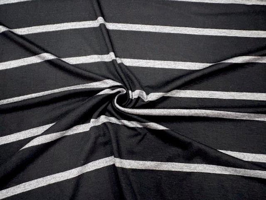 Stripe Black Gray Jersey Knit Print #4 Rayon Spandex Stretch Soft Apparel Fabric 180 GSM 58"-60" Wide By The Yard