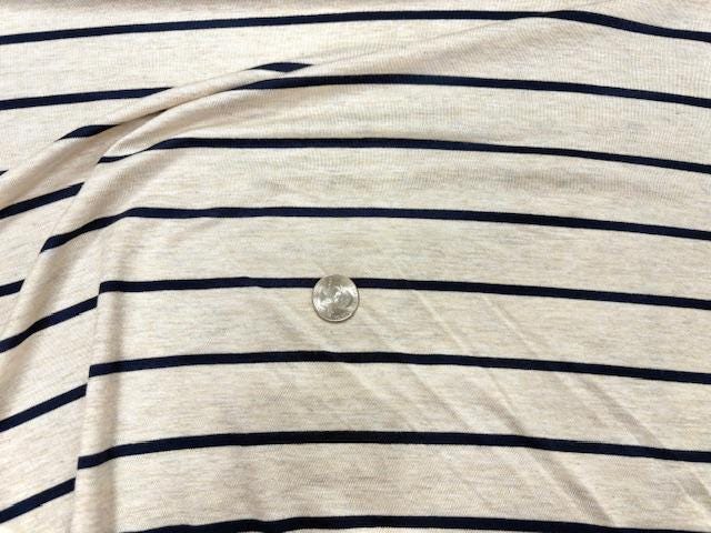 Stripe Heather Gray Navy Jersey Knit Print #10 Rayon Spandex Stretch Soft Apparel Fabric 180 GSM 58"-60" Wide By The Yard