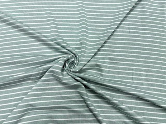 Stripe Sage White Jersey Knit Print #15 Rayon Spandex Stretch Soft Apparel Fabric 180 GSM 58"-60" Wide By The Yard