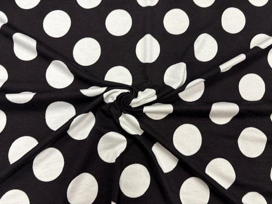 Big Polka Dot Black Ivory Jersey Knit Print #16 Rayon Spandex Stretch Soft Apparel Fabric 180 GSM 58"-60" Wide By The Yard