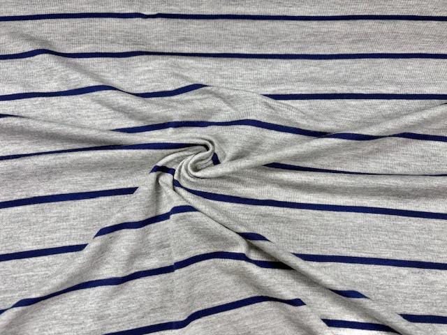 Stripe Gray Navy Jersey Knit Print #19 Rayon Spandex Stretch Soft Apparel Fabric 180 GSM 58"-60" Wide By The Yard