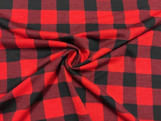 Buffalo Plaid French Terry #103 Red Black Cotton Polyester Spandex Stretch Apparel Fabric Medium Weight Soft 58"-60" Wide By The Yard