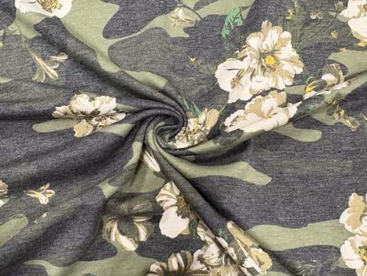 Camouflage Floral French Terry #105 Cotton Polyester Spandex Stretch Apparel Fabric Medium Weight Soft 58"-60" Wide By The Yard